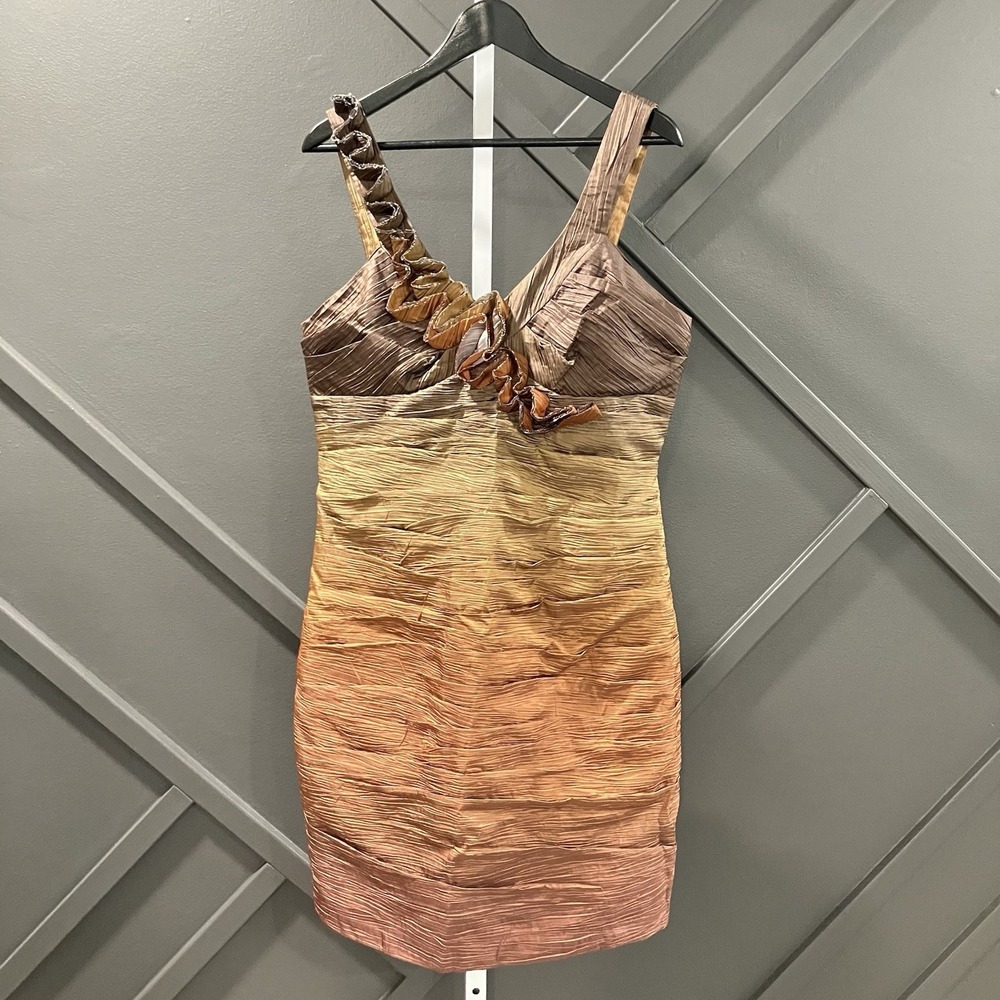 NWT Max & Cleo Dress Size 14 Bronze Gold Metallic Ruched Cocktail Party